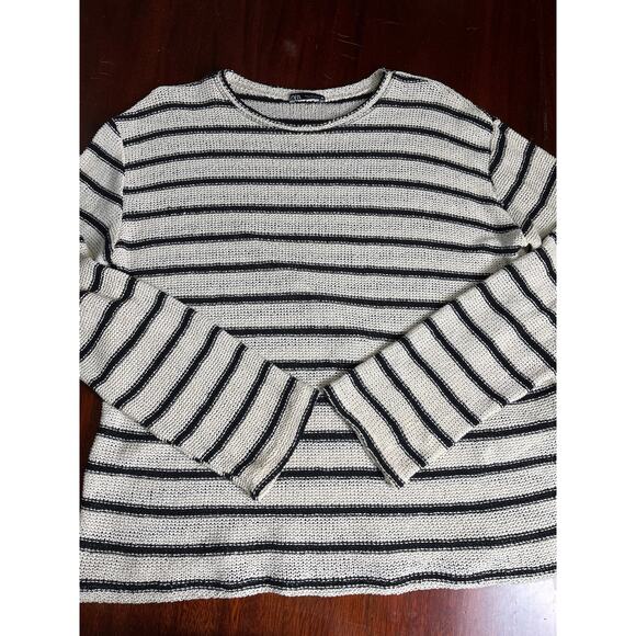 Zara Sheer Striped Sweater SZ Large Pullover Nautical Coastal Beach Cotton Blend - Picture 6 of 6